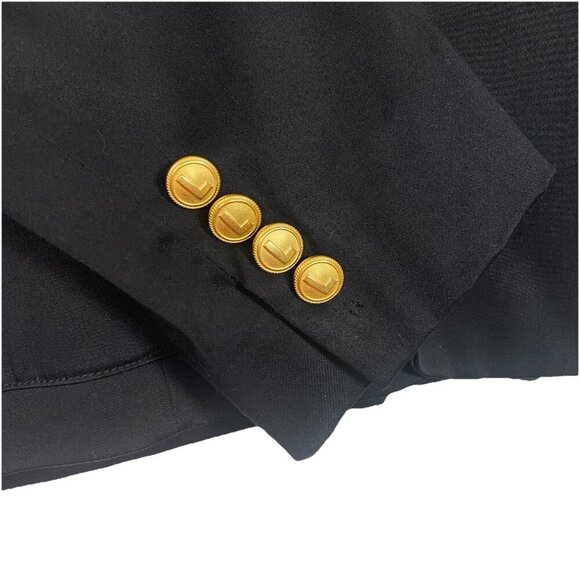 Vintage Ralph Lauren Gold Buttons Black Blazer Size M Equestrian Preppy Cotton - Picture 3 of 8